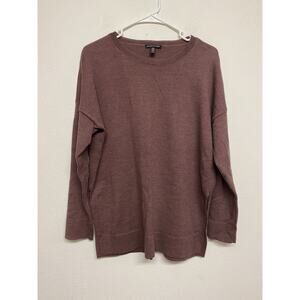 EILEEN FISHER Merino Wool Knit Sweater Oversized Sz XS Brown Long Sleeve Crew